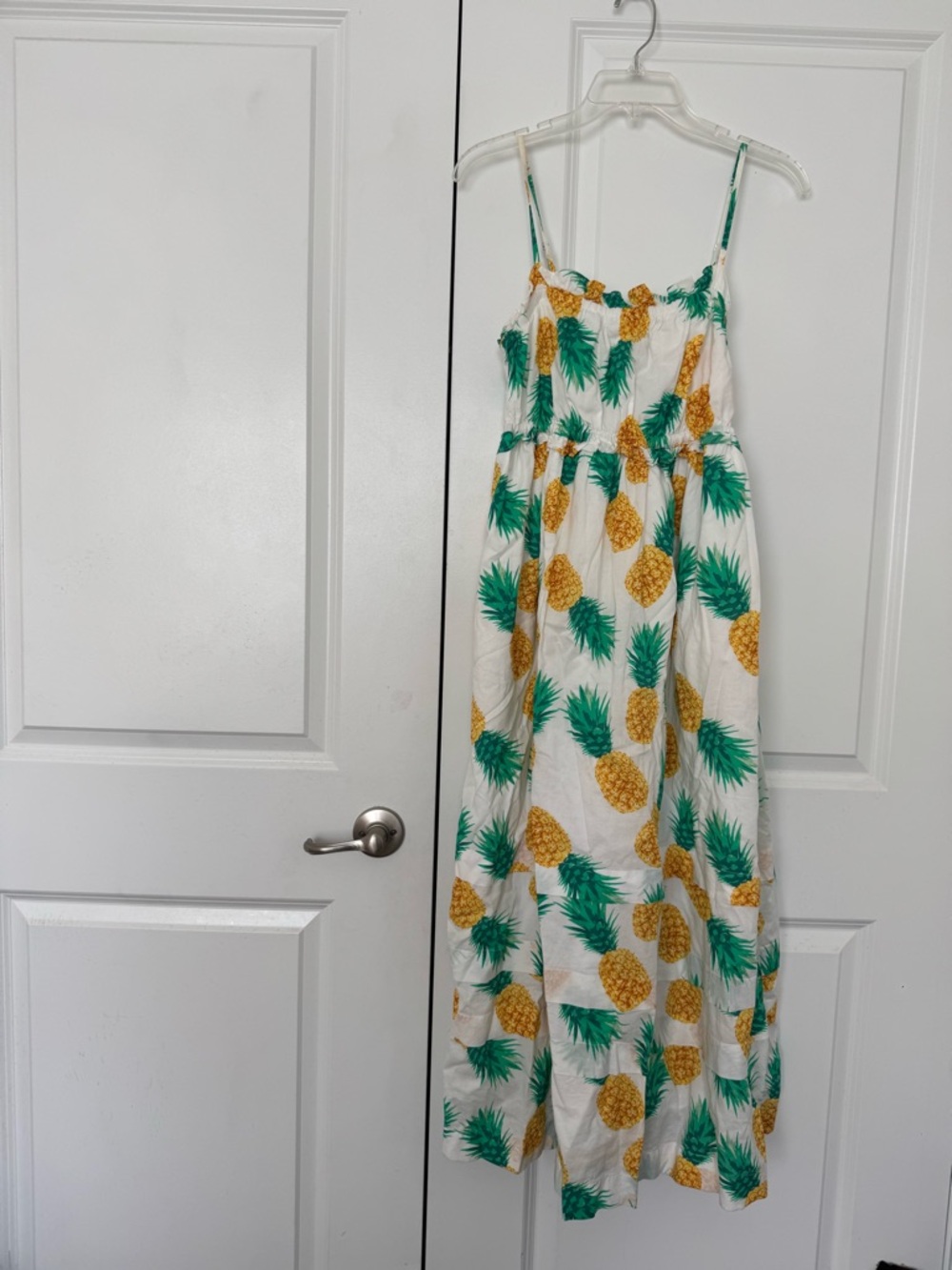J. Crew White Maxi Sundress with Yellow Pineapple & Green Leaves size 4